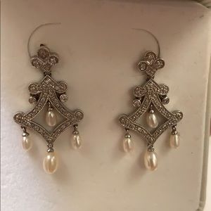 Pearl and diamond 14k Chandelier earrings